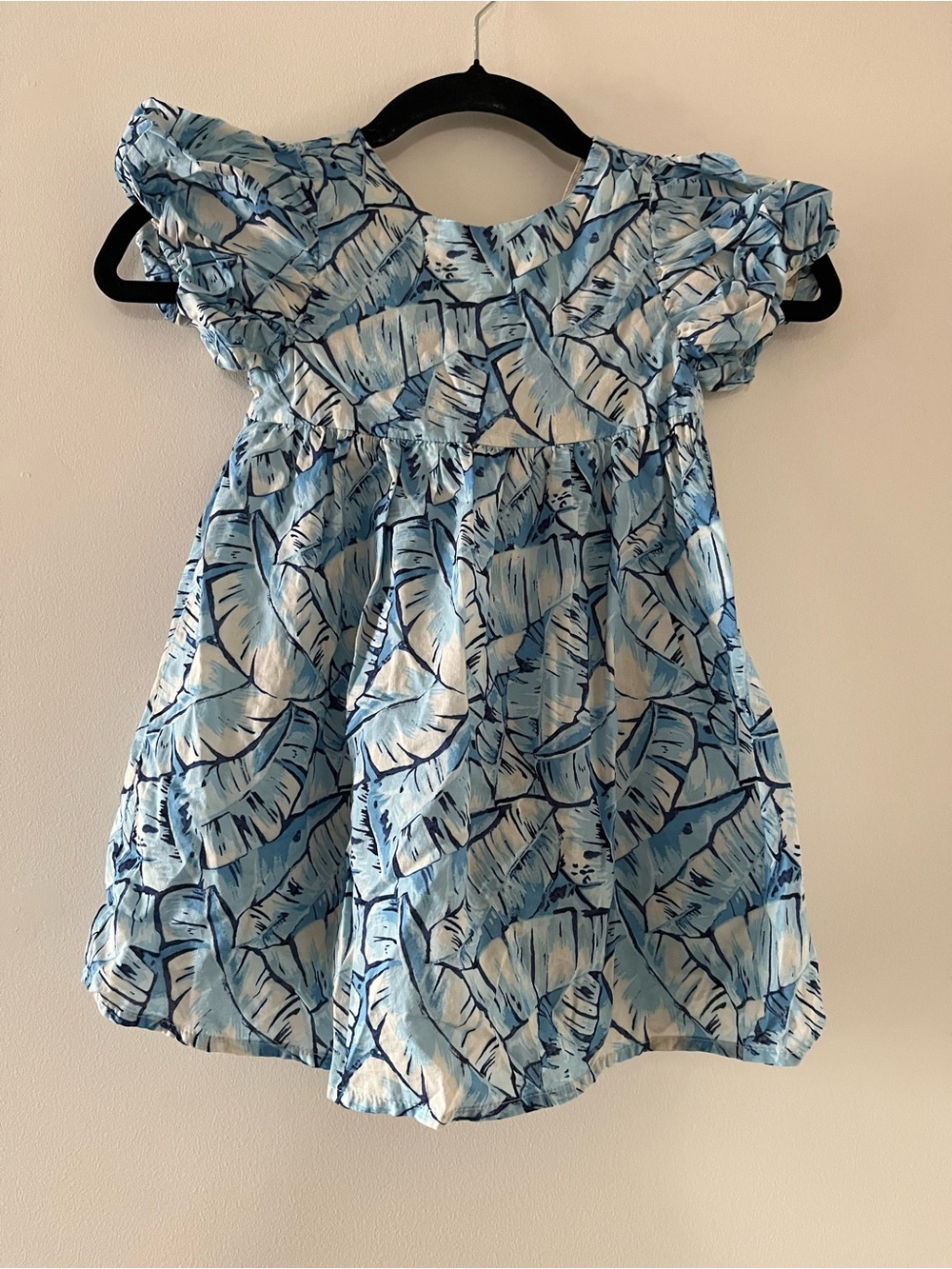 Janie and Jack Blue Tropical Palm Leaf Flutter Sleeve Dress 4 Cotton Summer